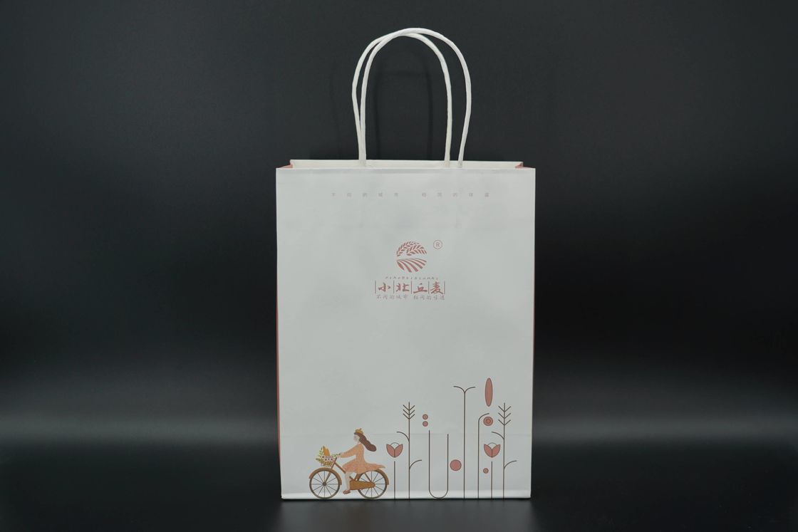 Customized Personalized Paper Bags White Kraft Bags With Handles Twisted FSC